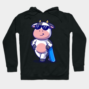 Cool Cow With Skateboard Cartoon Hoodie